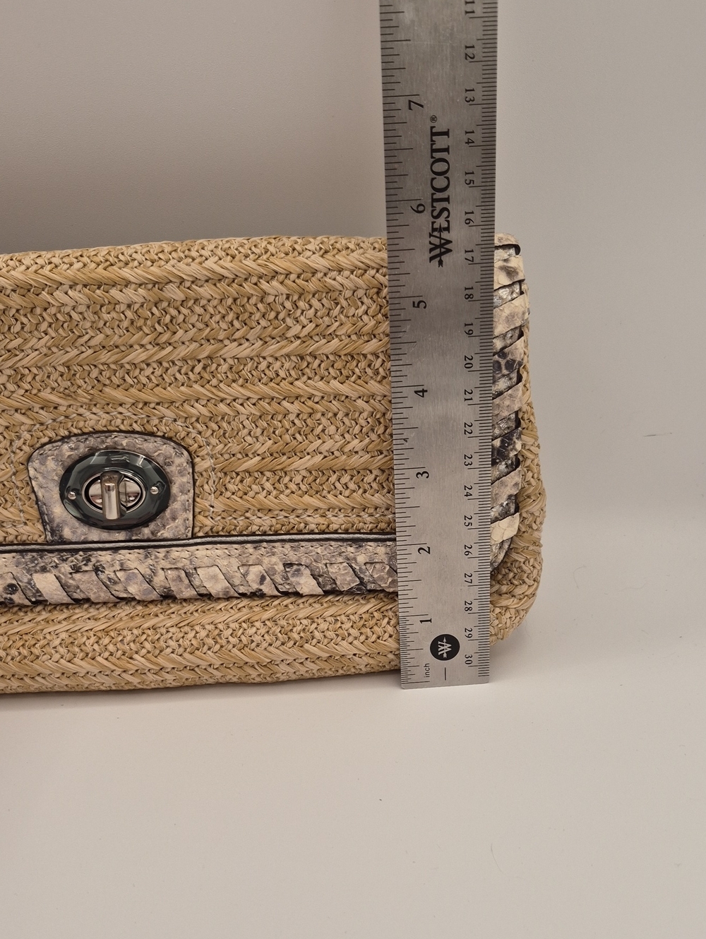 Coach Hampton Straw Clutch Wristlet Python Leather Trim Turnlock 47440 - Picture 12 of 12